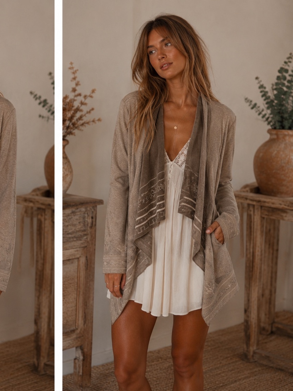 Plush waterfall open cardigan w/ side pockets & amazing detail on cuffs & lapel